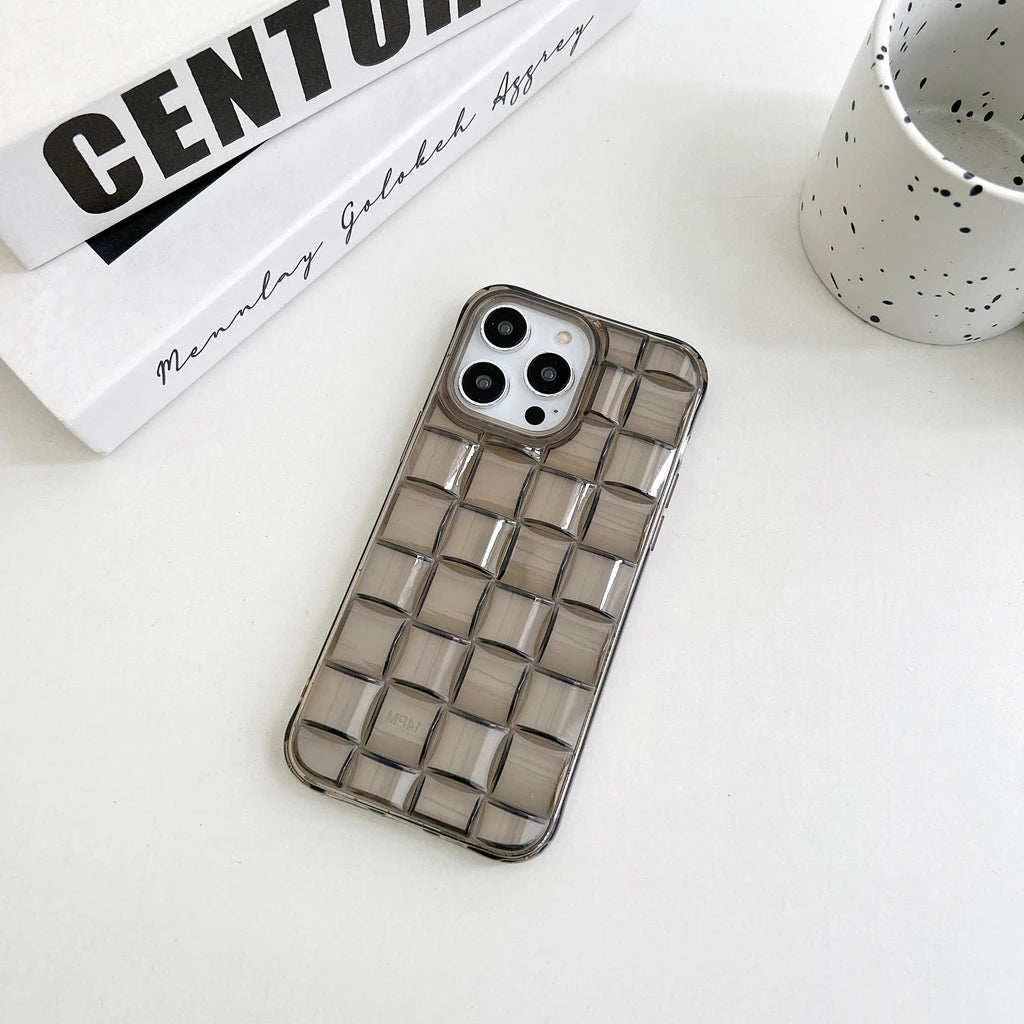 Stereoscopic Transparent Woven Plaid Pattern Shockproof Protective Phone Case