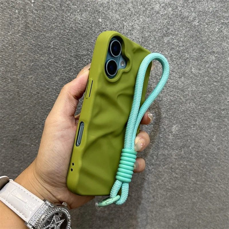 uxury Wrinkle Matte Wrist Strap Phone Case for iPhone
