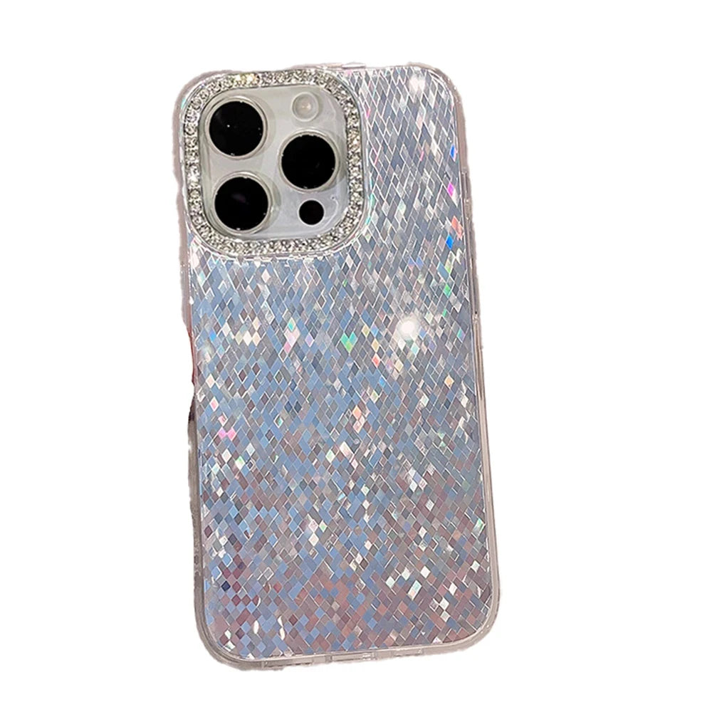 Luxury Laser Silver Glitter Diamonds Camera Phone Case