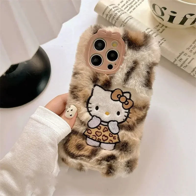 Hello Kitty Plush Leopard Print Phone Case for iPhone