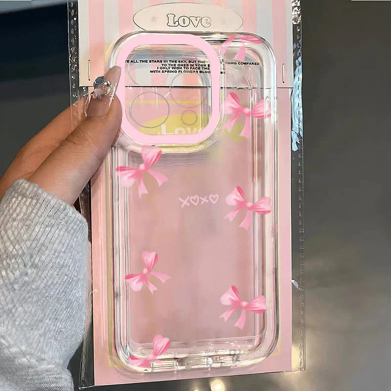 Transparent Phone Case Pink Bow Knot Soft Back Cover