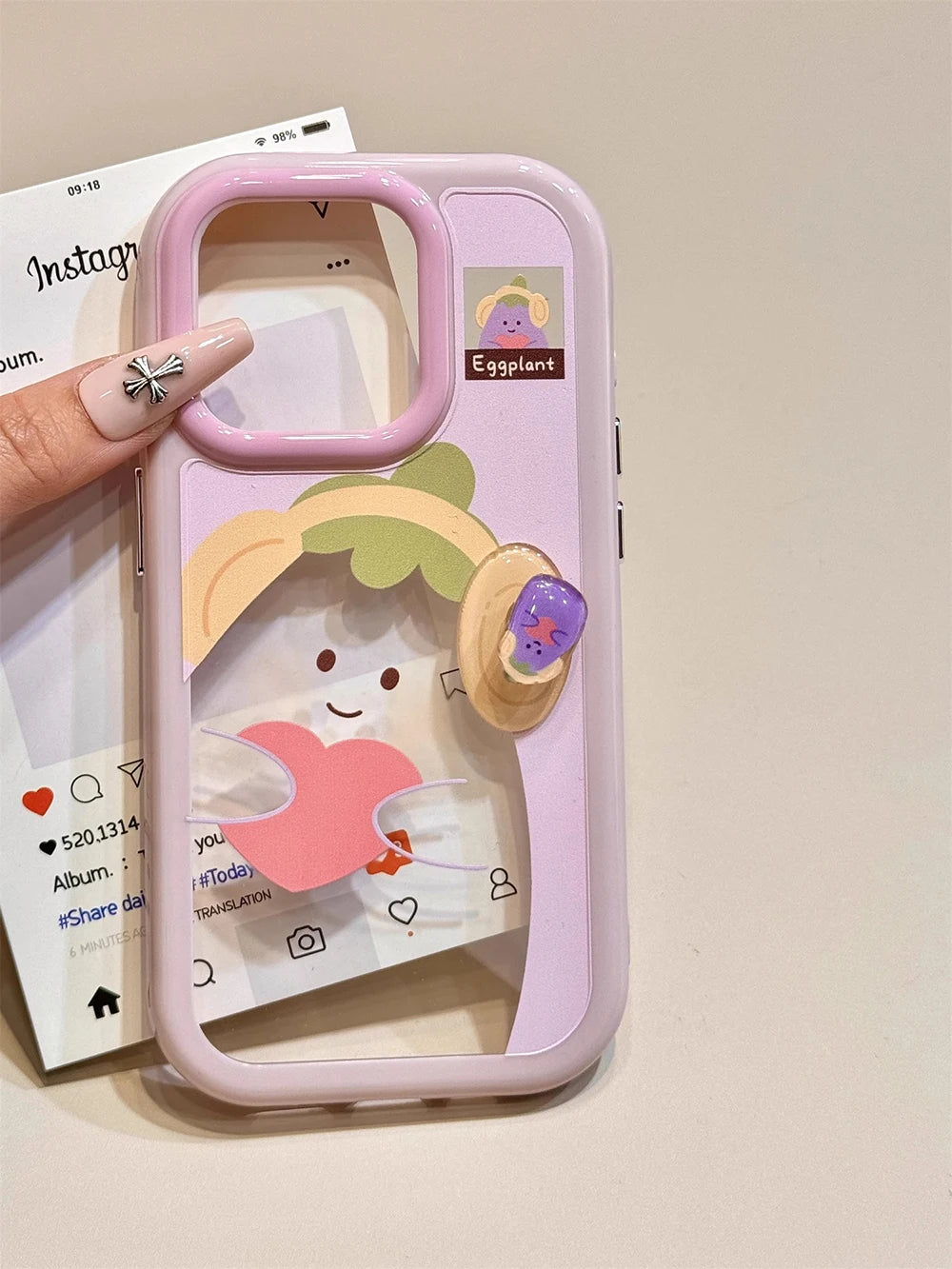 Cute Animal Fruits Series Rotating Stickers with Holder Phone Case