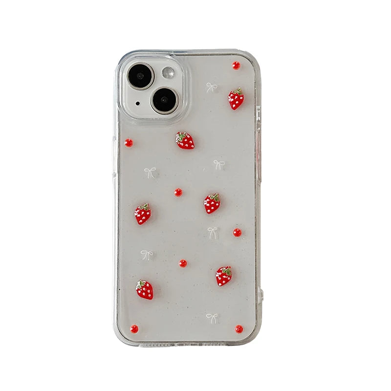 Cute 3D Strawberry Glitter Bling Phone Case