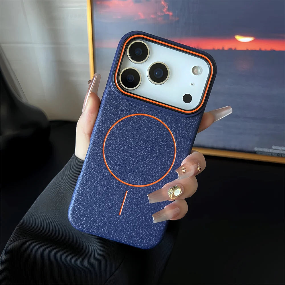 Frosted Hit Color Lichee Pattern Magnetic Phone Case