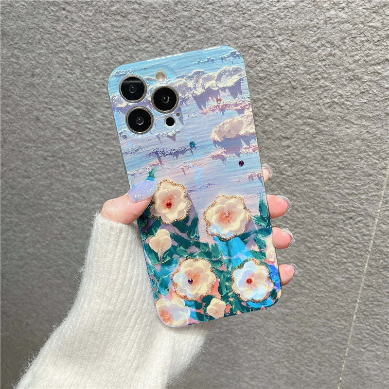 Camellia Flowers Glitter iPhone Case