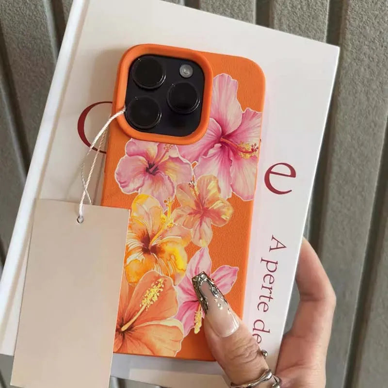 Watercolor Hibiscus Flower Lichee Pattern Silicone Phone Case New