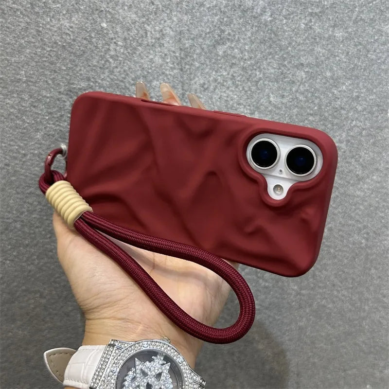 uxury Wrinkle Matte Wrist Strap Phone Case for iPhone