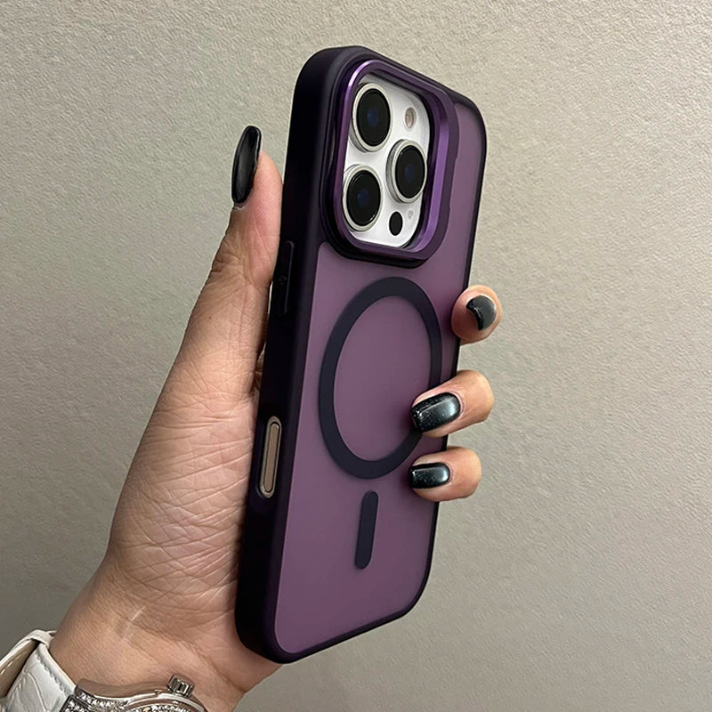 Luxury Metal Camera Stand Holder Matte Clear Phone Case