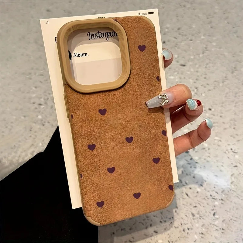 Small Love Heart Luxury Matte Lambskin Faux Leather Phone Case