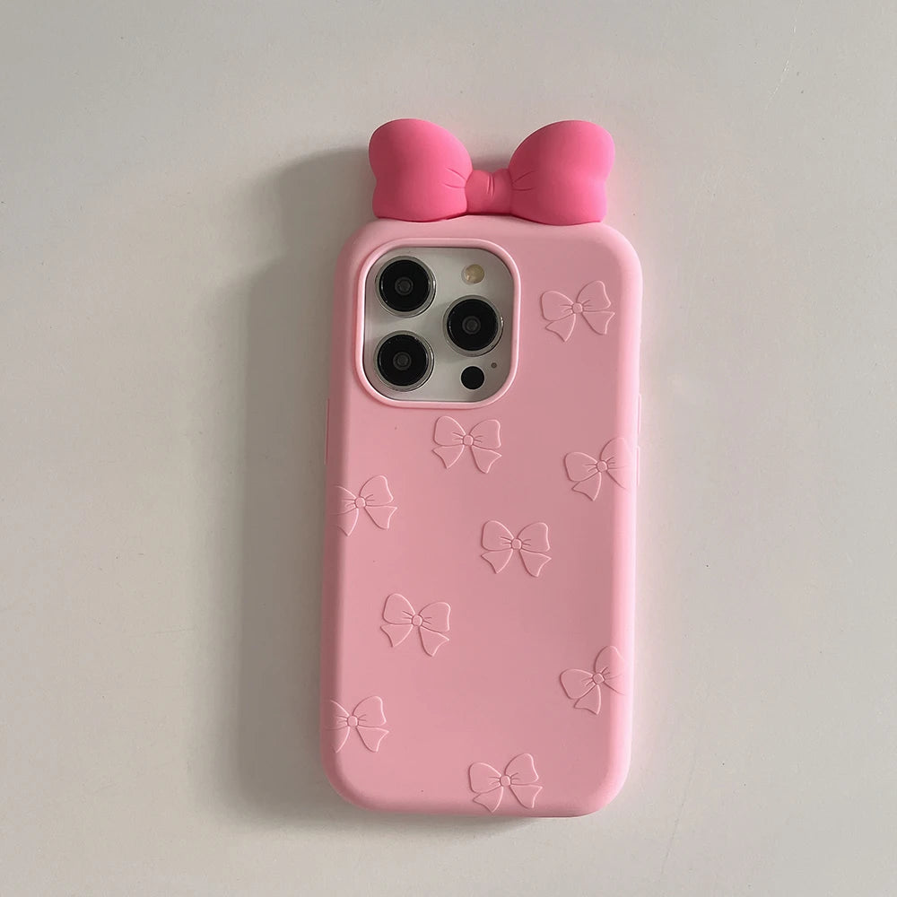 3D Cute Bowknot Cartoon Tie Silicone Phone Case