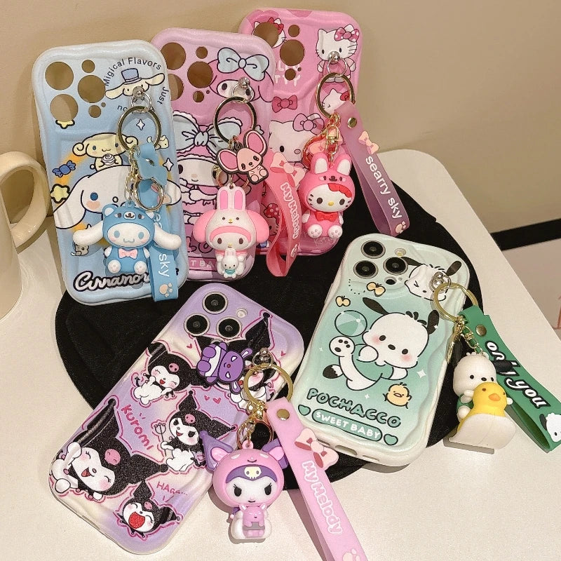 3D Kuromi Wavy Case with Strap for iPhone