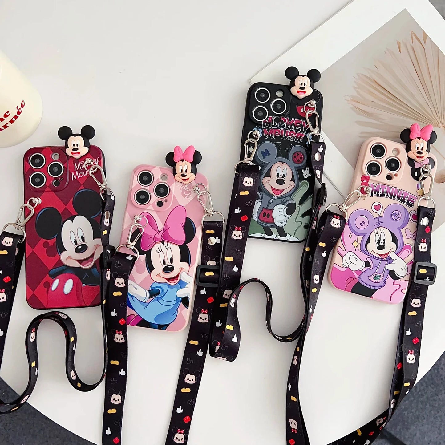 Playful Minnie Phone Case with Holder & Lanyard for iPhone