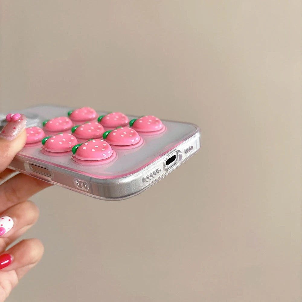 3D Cute Strawberry Korean Transparent Phone Case