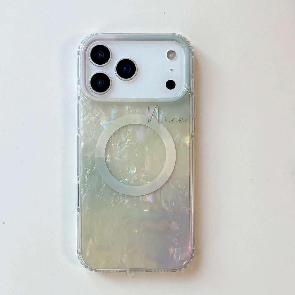 Gradient Shell Pattern Wireless Charge Magnetic Clear Phone Case