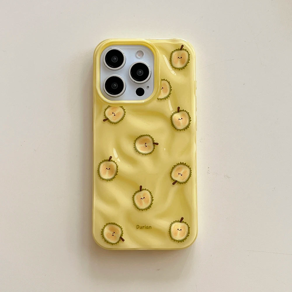 Ins Simple Fruit Durian Avocado Guava Cute Folds Texture Phone Case