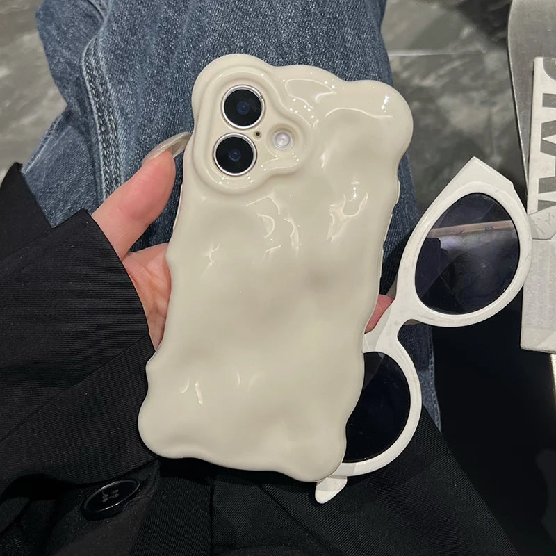 Ins Fashion White 3D Wave Texture Phone Case