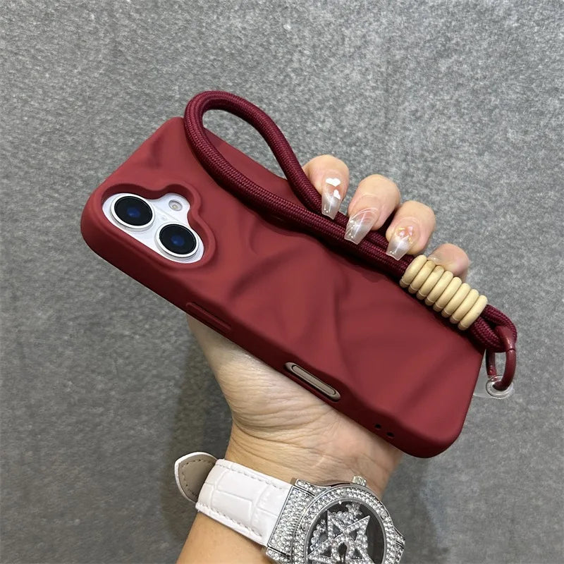 uxury Wrinkle Matte Wrist Strap Phone Case for iPhone