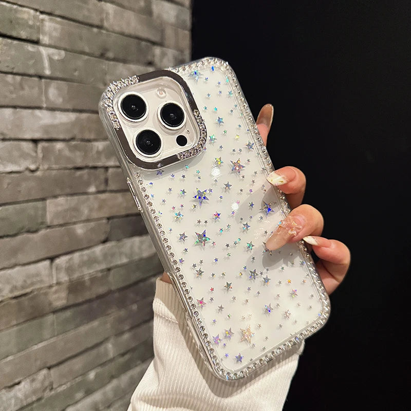 Fashion Bling Glitter Diamond Star Transparent TPU Phone Case