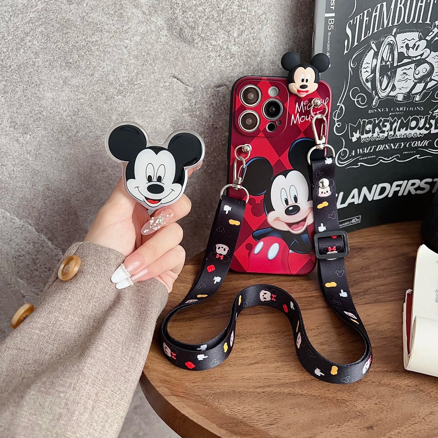 Playful Minnie Phone Case with Holder & Lanyard for iPhone