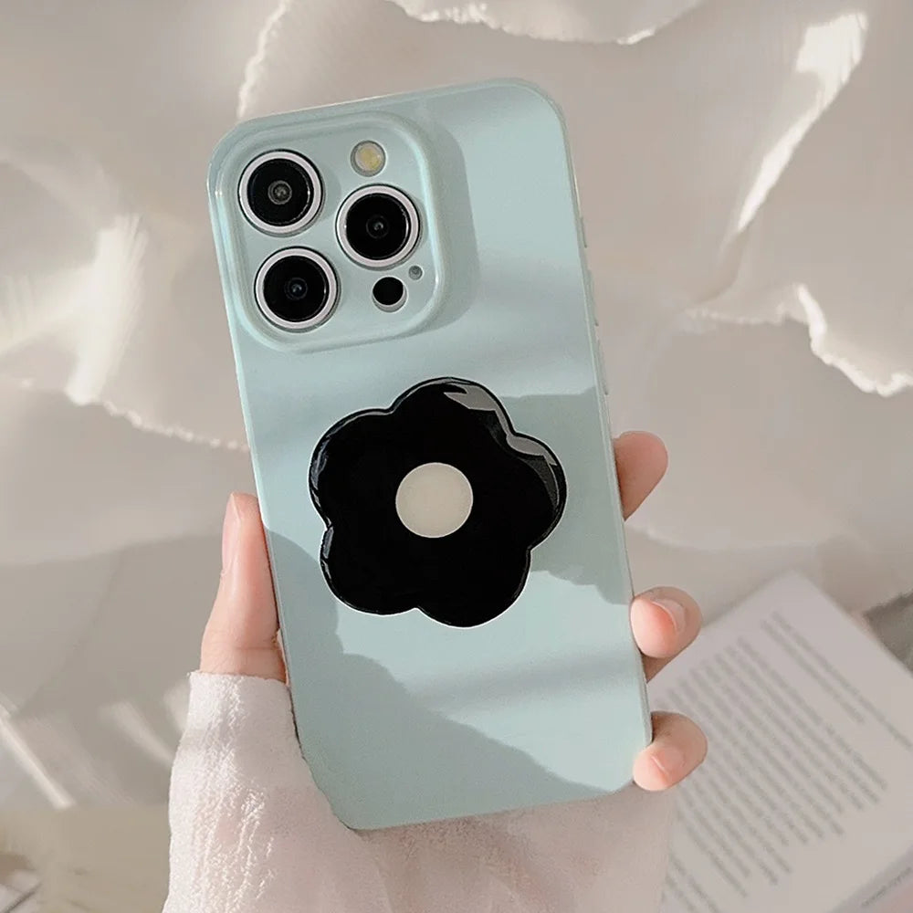 Luxury With Black Flower Bracket Holder Phone Case
