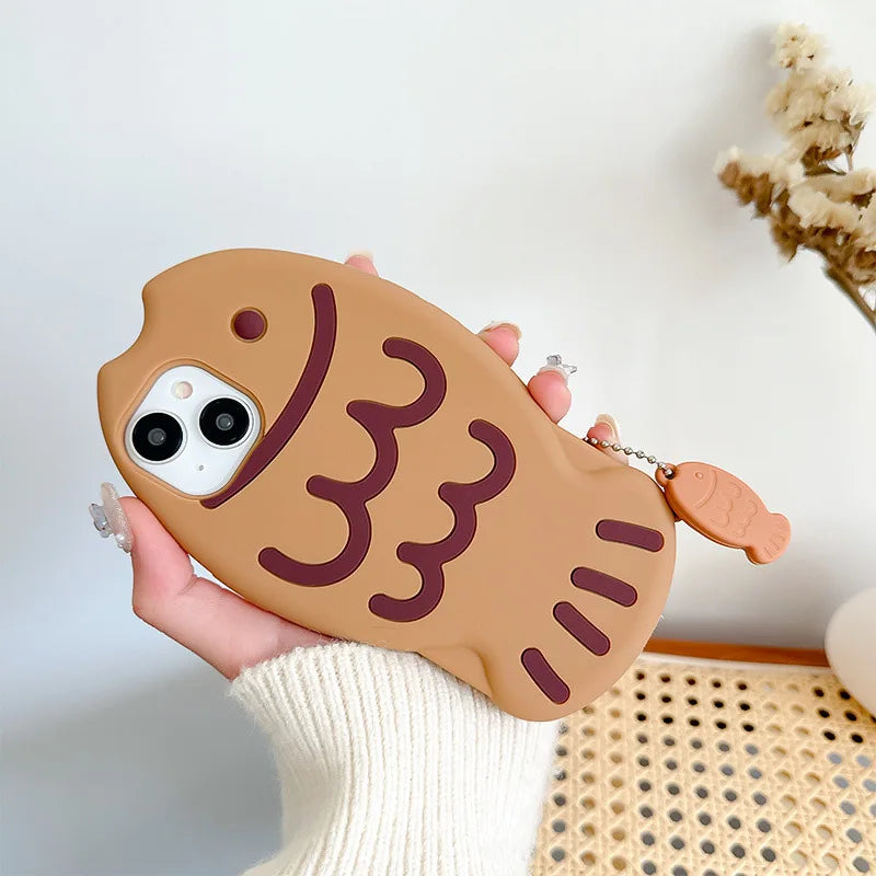 Cute Cartoon Animal 3D Taiyaki Fish Silicone Phone Case