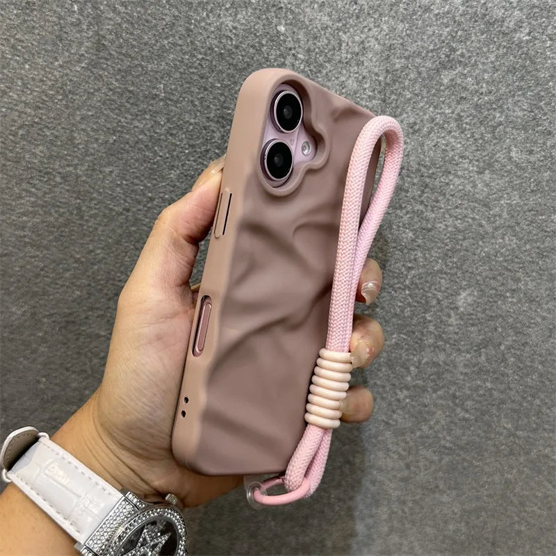 uxury Wrinkle Matte Wrist Strap Phone Case for iPhone