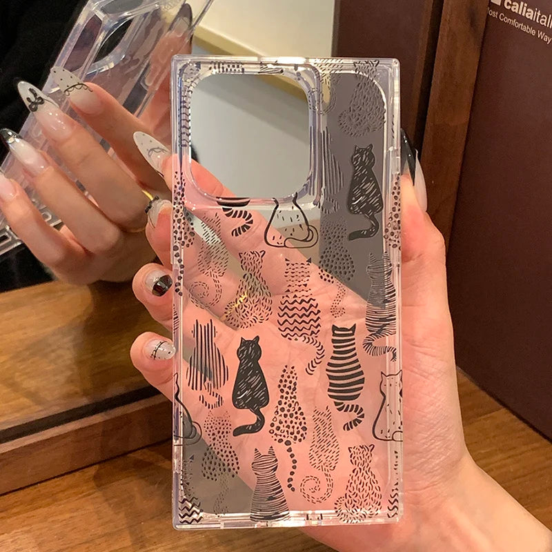 Cartoon Sketch Cats Pattern Right Angled Edge Phone Case