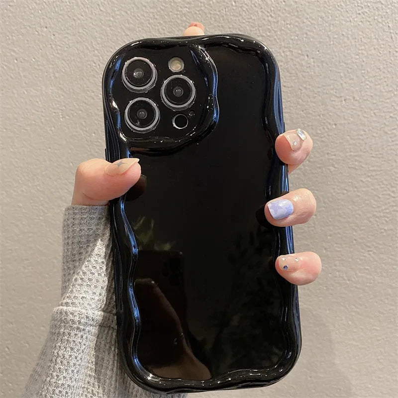 Wave Pattern Solid Color Cream Phone Case