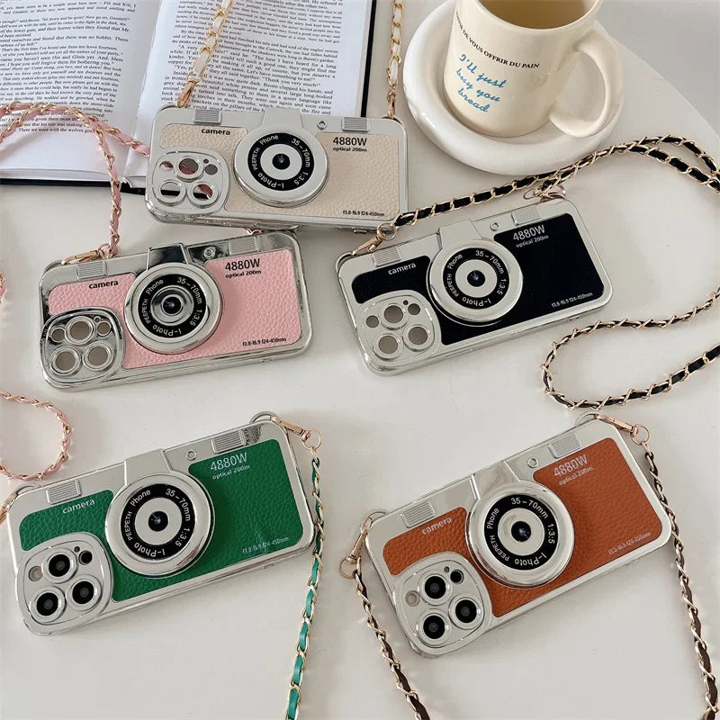 Retro Camera Sling iPhone Case with PU Leather Lanyard