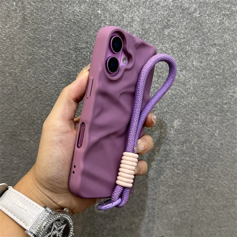 uxury Wrinkle Matte Wrist Strap Phone Case for iPhone