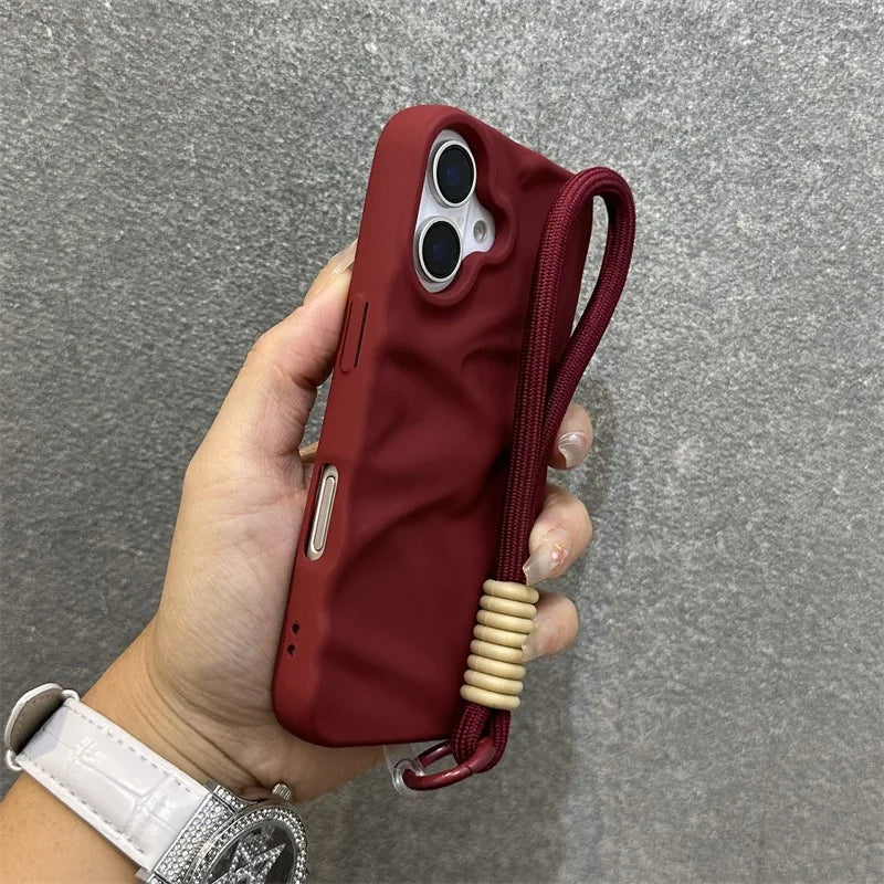 uxury Wrinkle Matte Wrist Strap Phone Case for iPhone