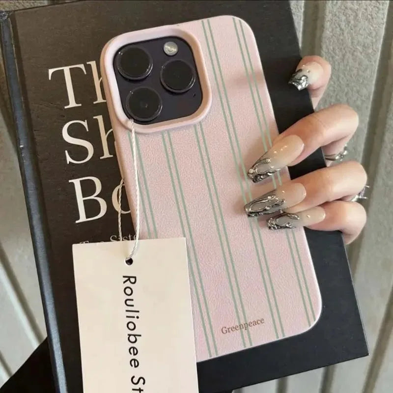 The Green Stripe Lichee Pattern Phone Case