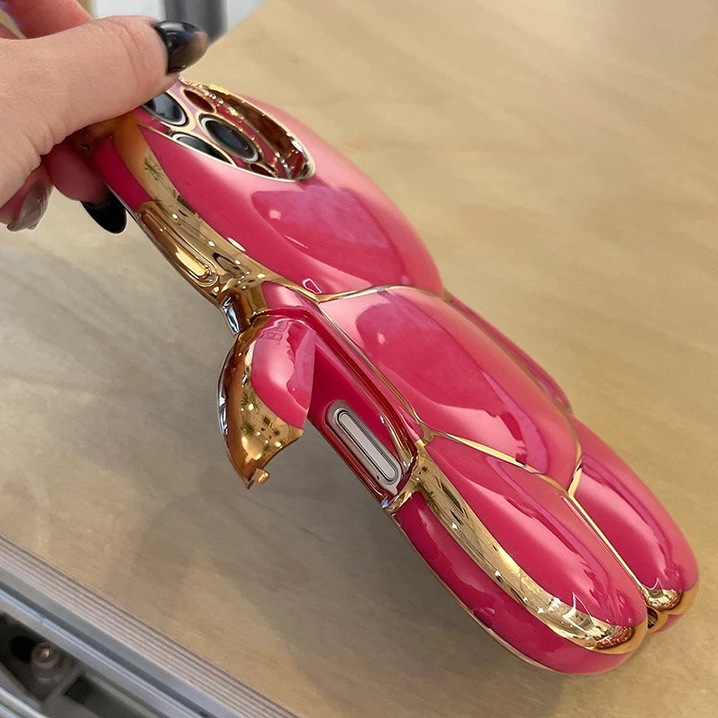 Plating Rose Cute 3D Bear Shape TPU Phone Case