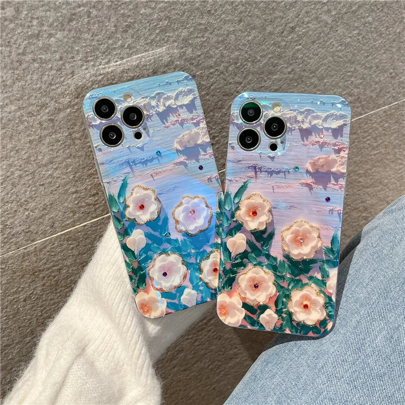 Camellia Flowers Glitter iPhone Case