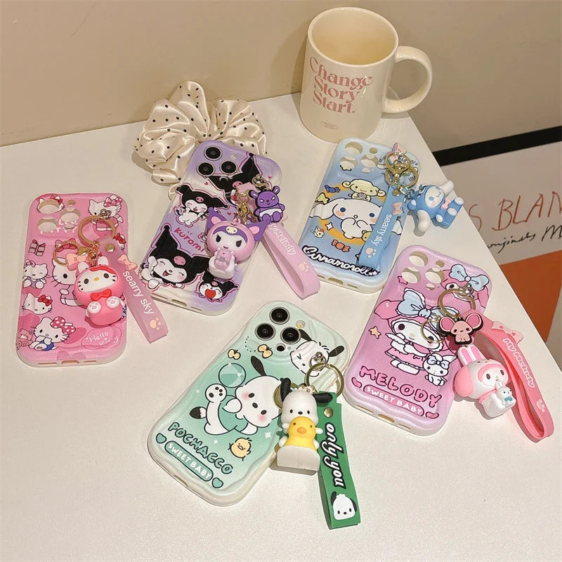 3D Kuromi Wavy Case with Strap for iPhone