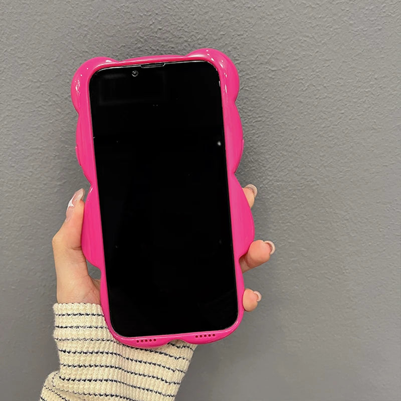 Korean Cute 3D Cartoon Rose Bear Phone Case