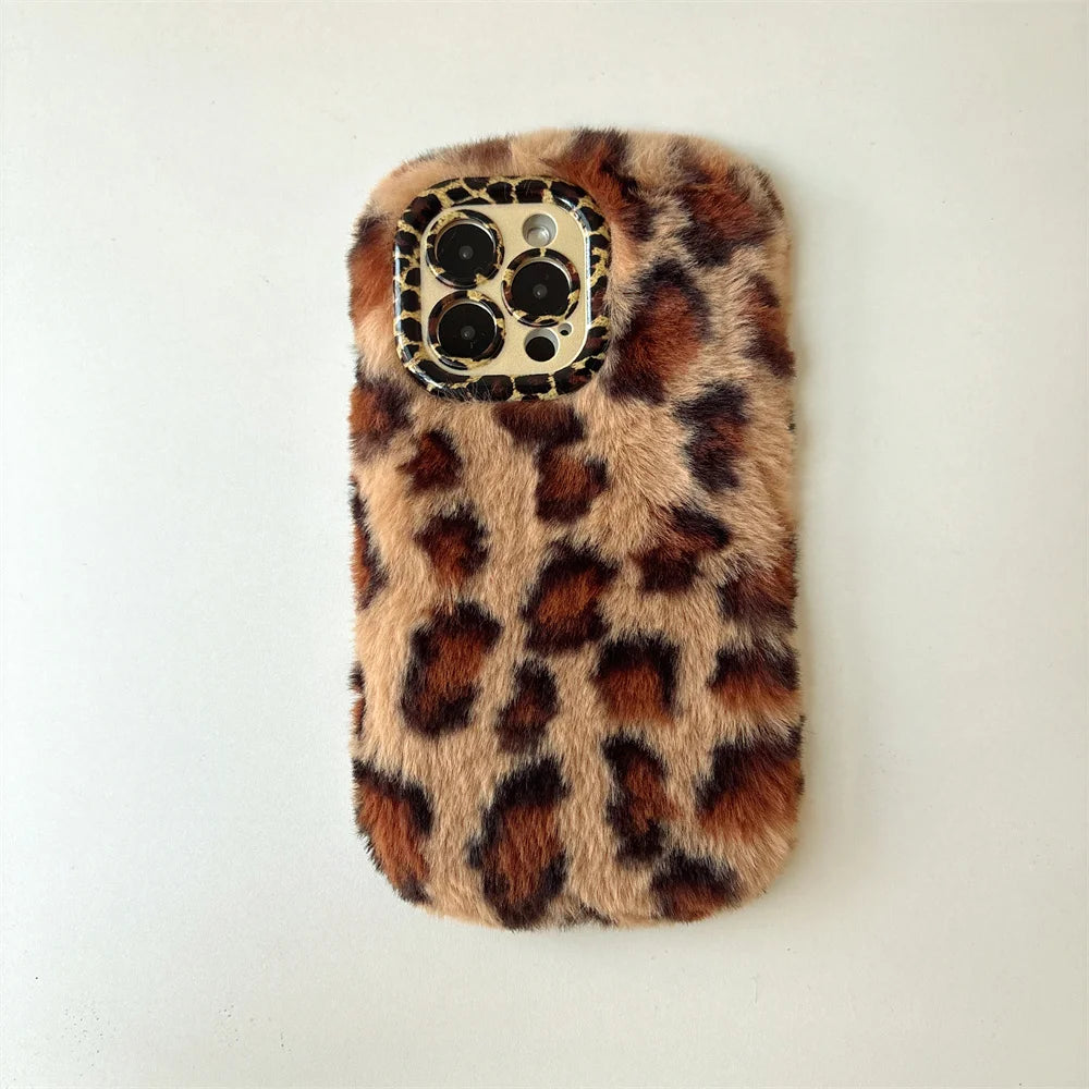 Fashion Leopard Fluffy Fur Phone Case