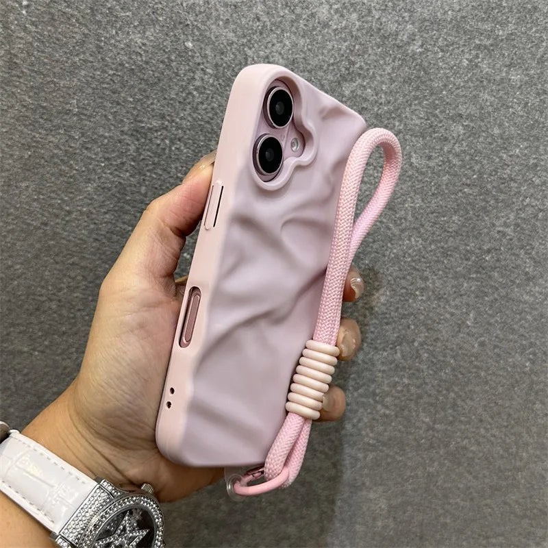 uxury Wrinkle Matte Wrist Strap Phone Case for iPhone