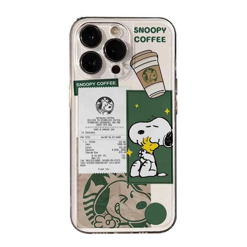 Cute Cartoon Snoopy Coffee Clear Phone Case