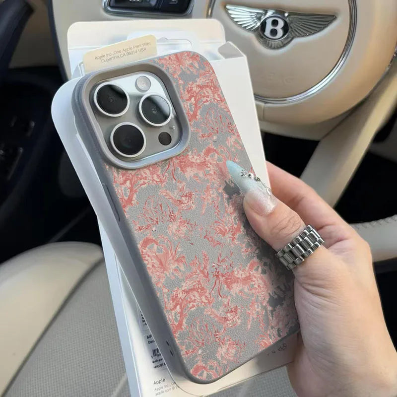 Pink Floral Lichee Pattern Silicone Phone Case