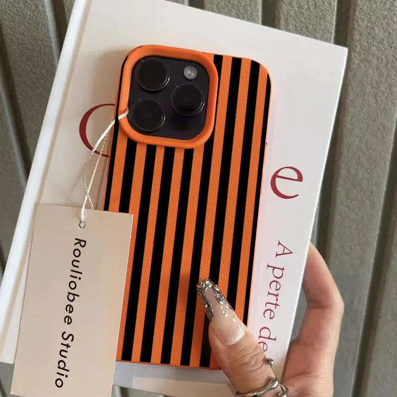 Colorful Striped Minimalist INS Couple Lichee Phone Case