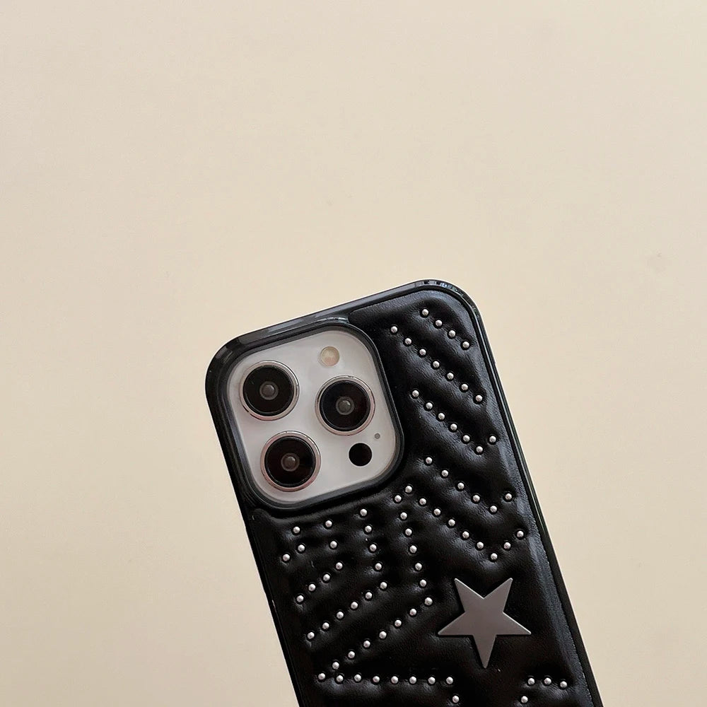 Fashion Silver Rivets Five-pointed Star Leather Shockproof Phone Case