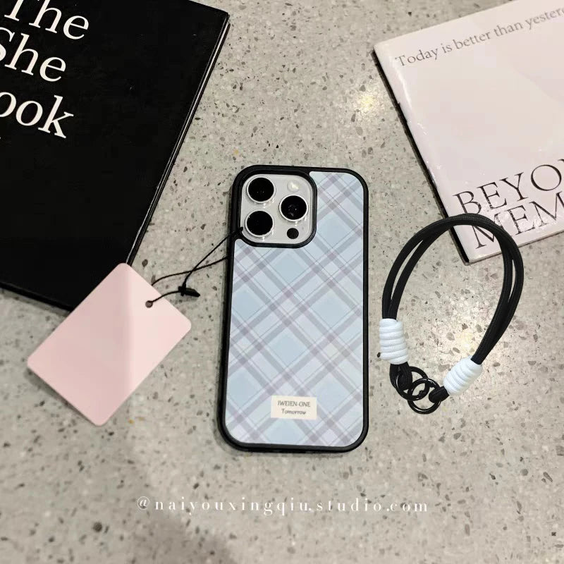 Ins Korean Sweet Girl Blue Diamond Grid Simple Phone Case