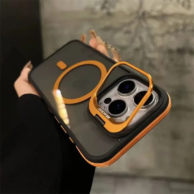 For Magsafe Wireless Charge Metal Lens Protection Stand Phone Case