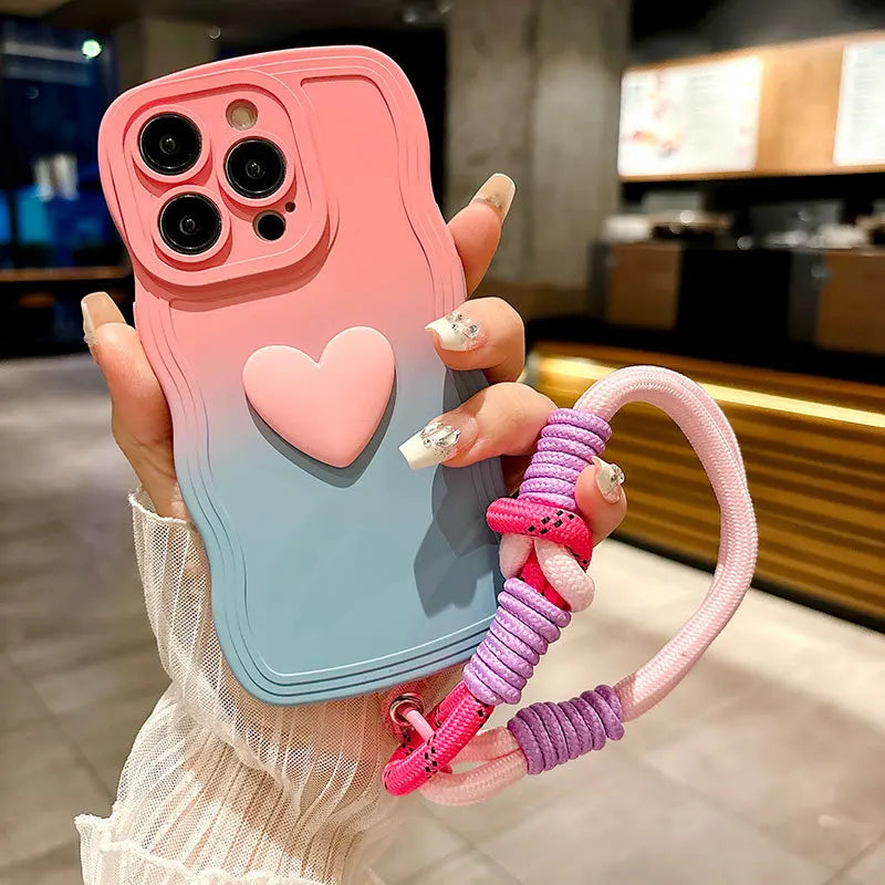 Gradient Wave Love iPhone Case with Wrist Strap