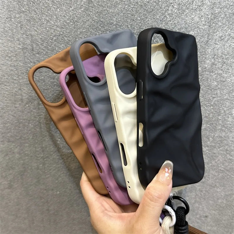 uxury Wrinkle Matte Wrist Strap Phone Case for iPhone