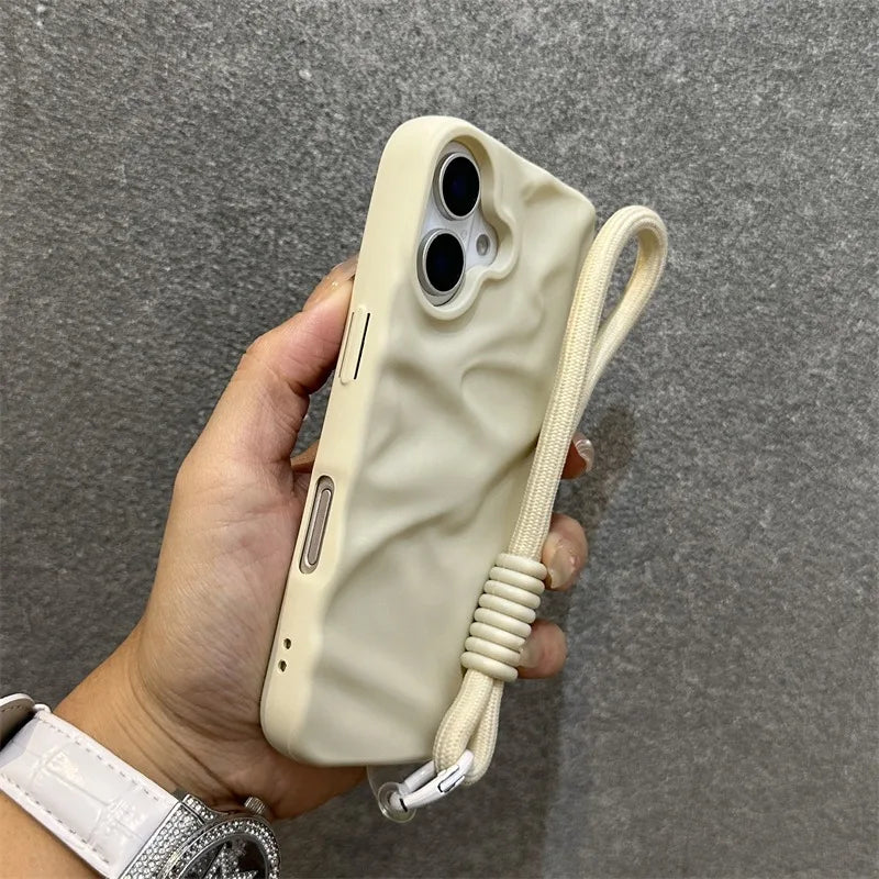 uxury Wrinkle Matte Wrist Strap Phone Case for iPhone
