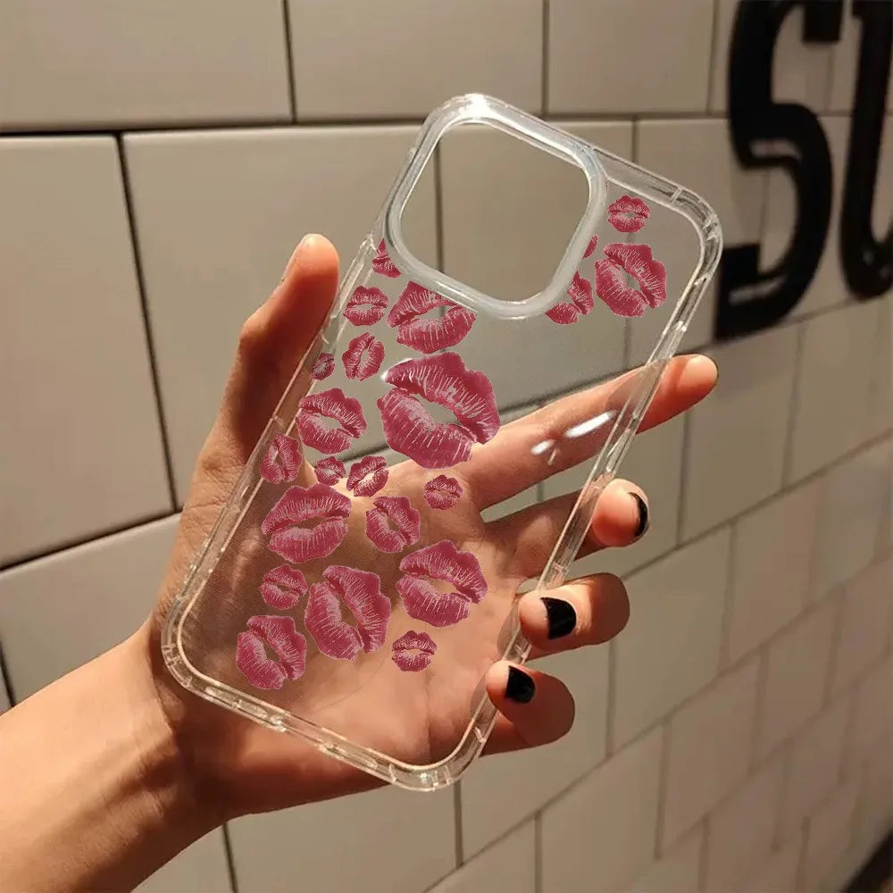 Sweet Romantic Kiss Red Lip Decoration Art Aesthetic Clear Phone Case