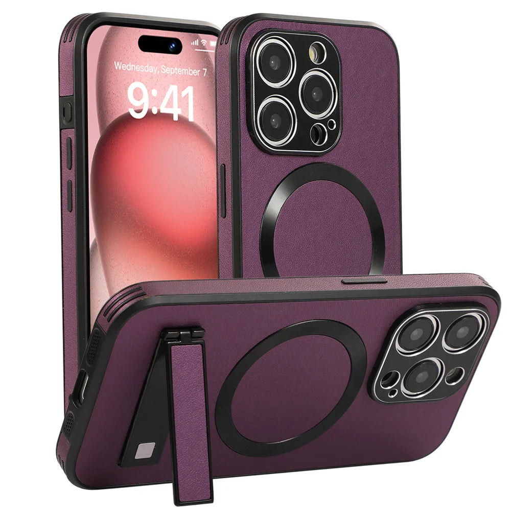 Magnetic Leather iPhone Case with Stan