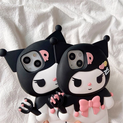 3D Kawaii Dark Kuromi Style Cartoon Silicon Soft Phone Case